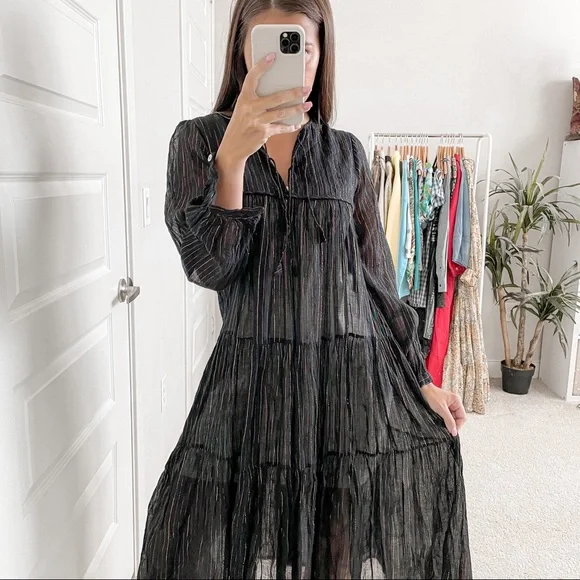 Matta Yamini Rainbow Striped Midi Dress Black - Picture 1 of 6